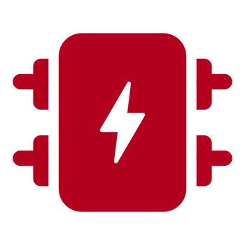 Red battery icon with lightning bolt.