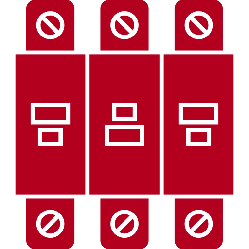 Red abstract geometric shapes with circles.