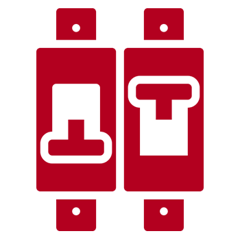 Red electrical switches on black background.