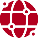 Red globe with connected lines and nodes.