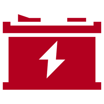 Red car battery icon with lightning bolt.